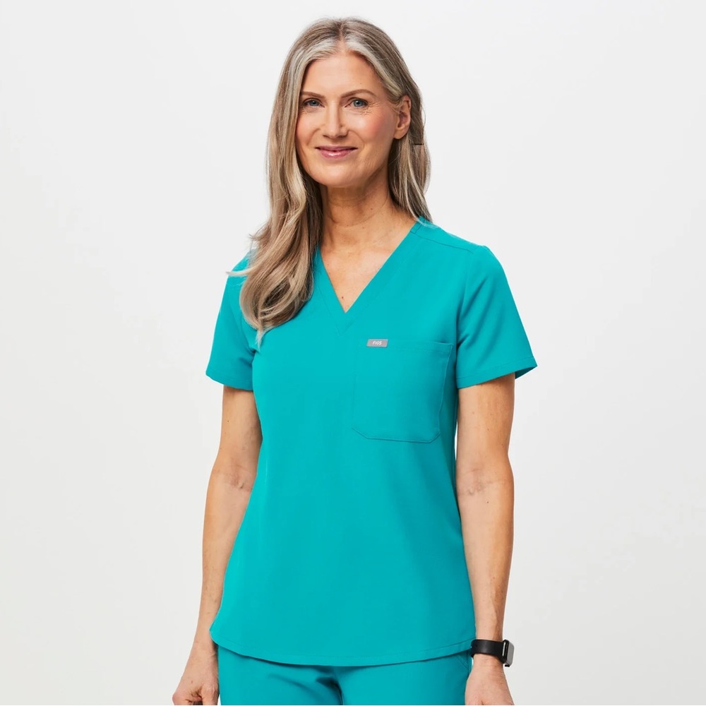 FIGS Catarina Teal One-Pocket Scrub Top